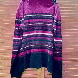 Karen Scott Pink and Black Cowl Neck Sweater